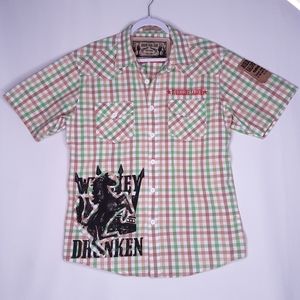 💎Jordan Craig Mens Multicolor Plaid Graphic Shirt Sleeve Shirt Size Large